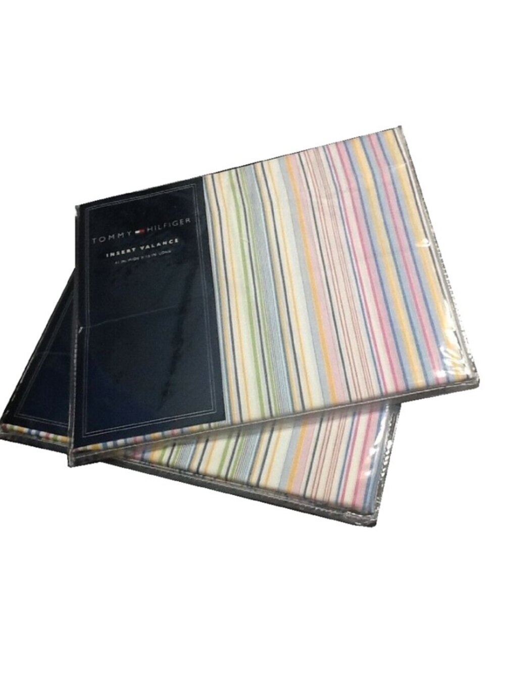 2 new Tommy Hilfiger Amelia Island Stripe Tab Top Insert Valances - each 41"x15"